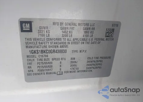 2016 GMC Yukon Slt from USA, damaged, VIN 1GKS1BKC0GR438830